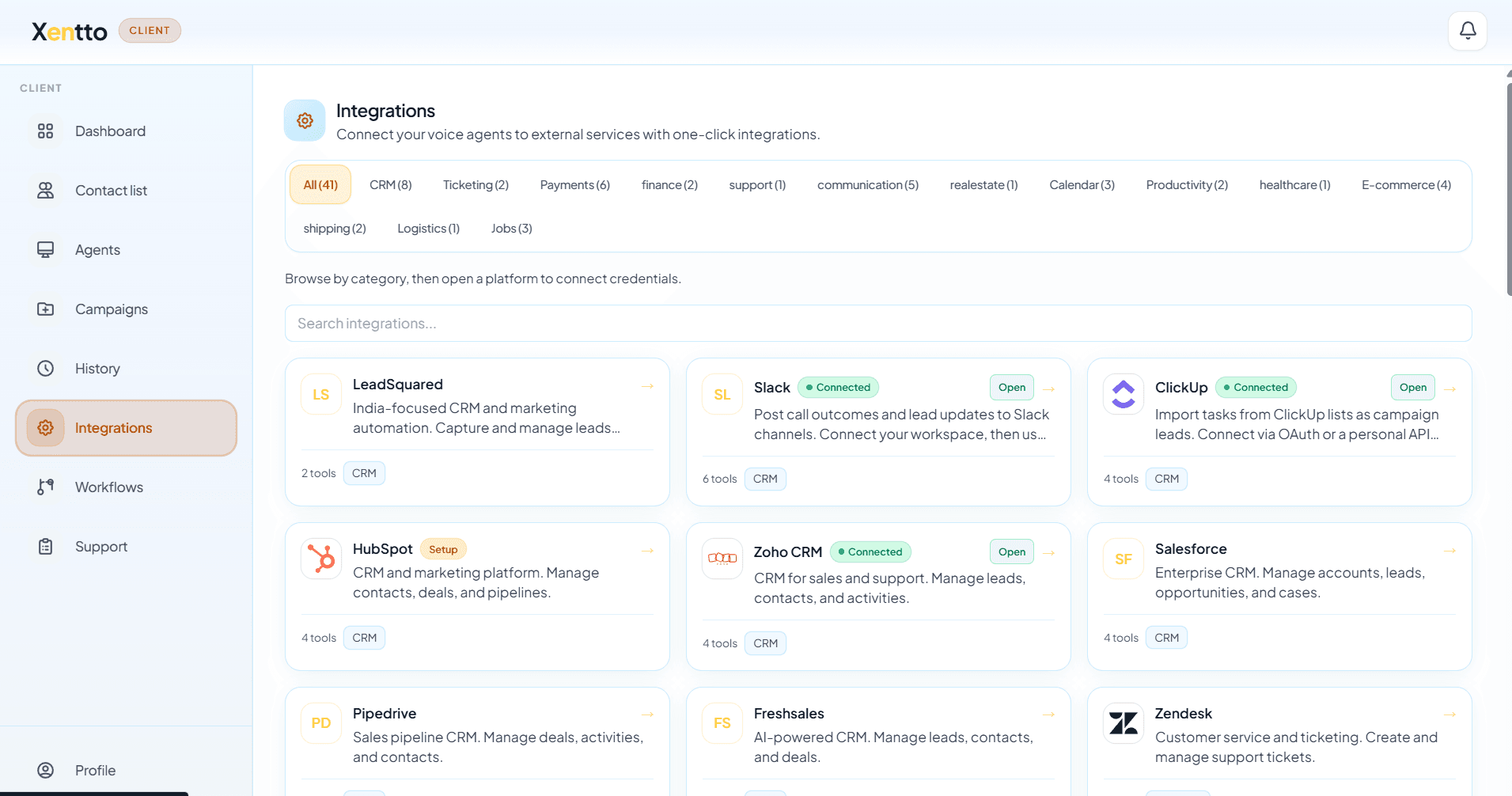 Xentto integrations